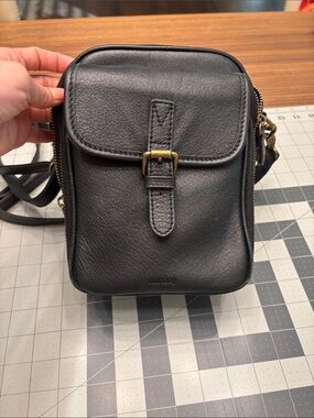 Classic Black Leather Crossbody with Buckle Flap